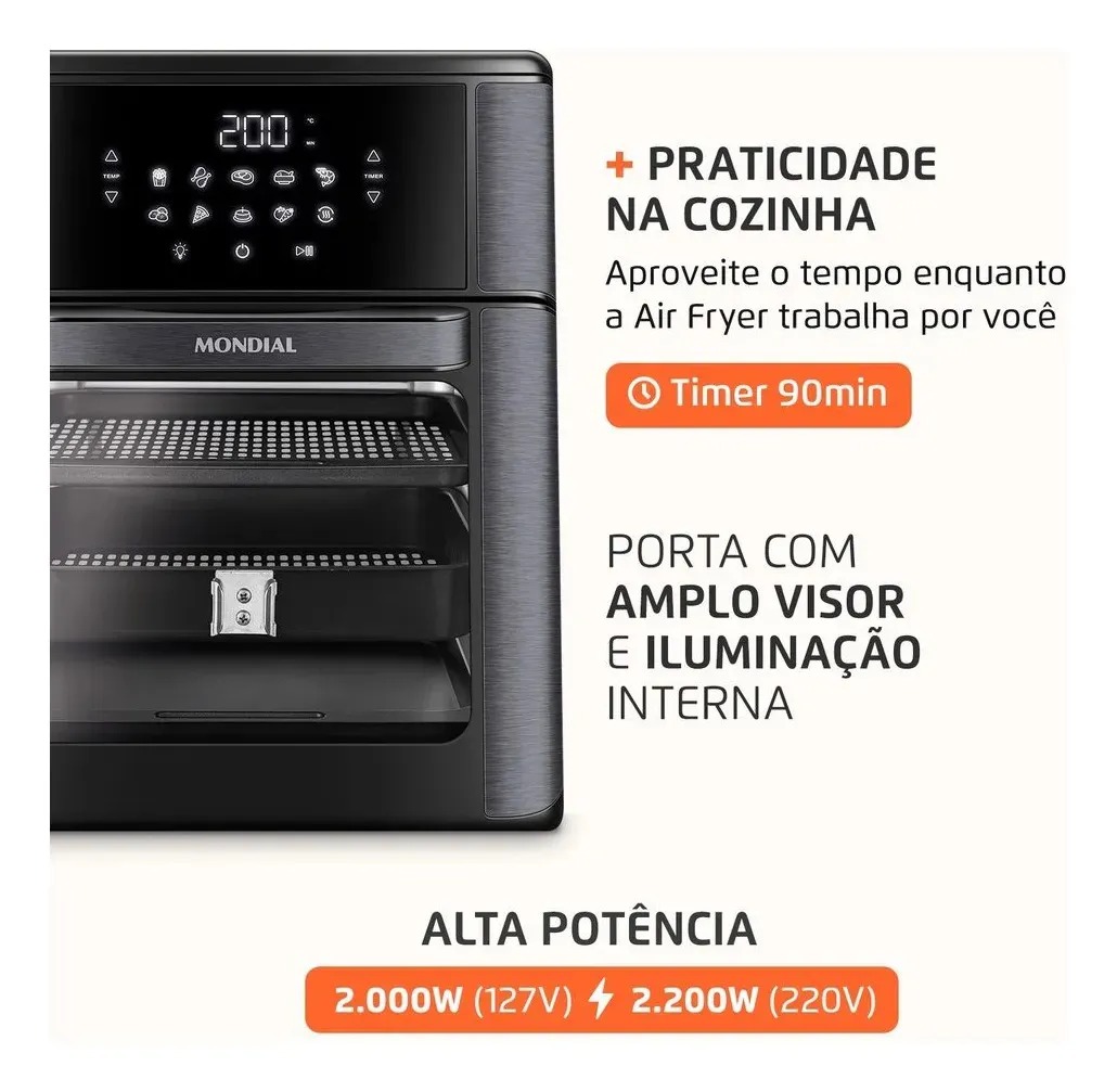 Fritadeira Elétrica AFON-12L-BG Forno Oven 12 Litros Preto Mondial